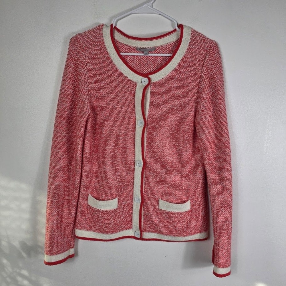 Gap Women Red White Textured Knit Button Front‎ Cardigan Sweater Small